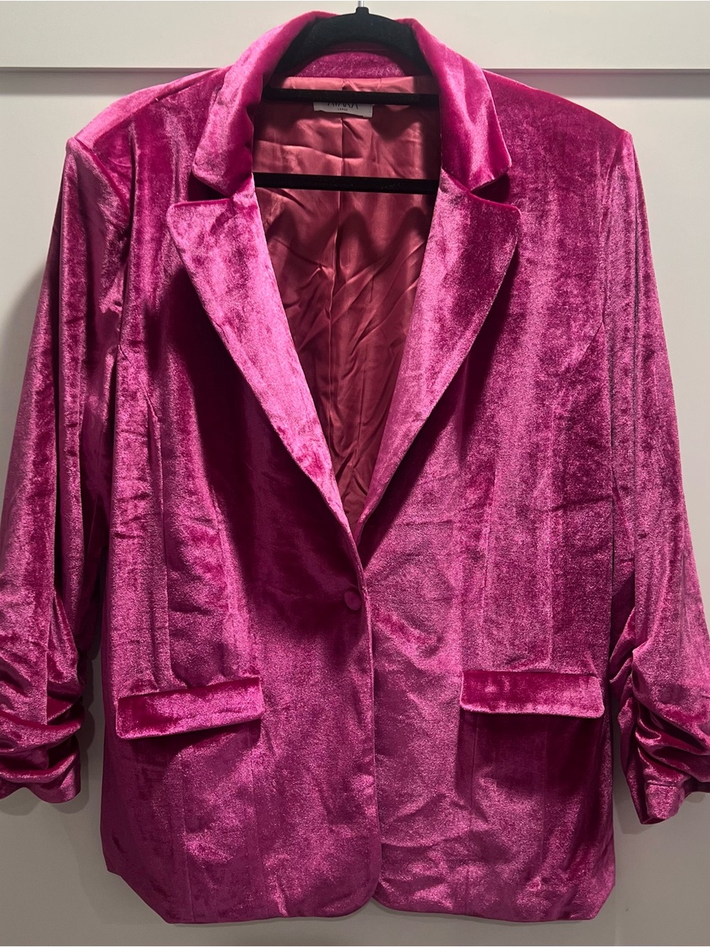 Fuchsia Velvet Single-Button Blazer